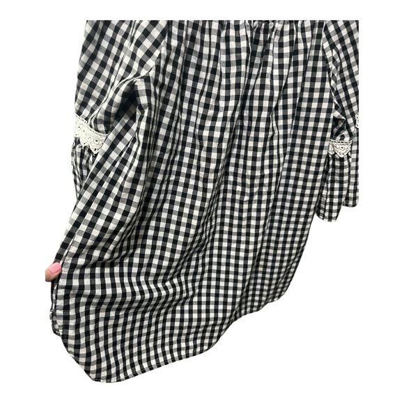 STUDIO WEST APPAREL BLACK AND WHITE GINGHAM SMOCKED FLARE LACE DETAIL SLEEVES - Picture 7 of 16